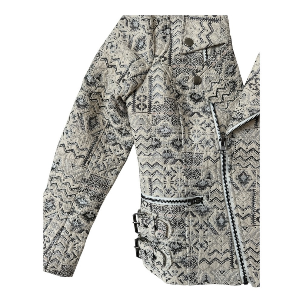 Capulet Metallic Silver Print Ivory Motorcycle Jacket size Small - Picture 3 of 6